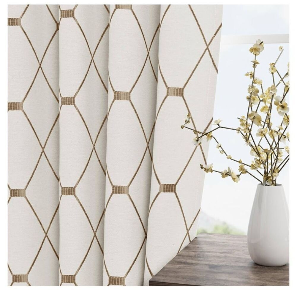 NEW Textured Curtains 1 Panel Heavy Cotton Brown/Beige 52x84”